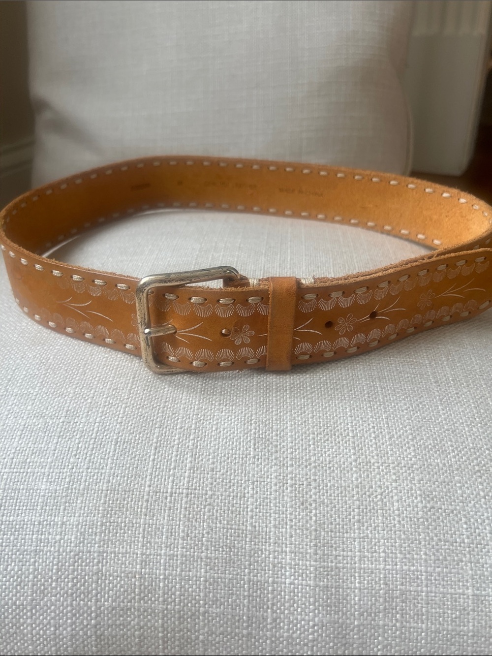 Handcrafted Tan Leather Floral-Tooled Belt